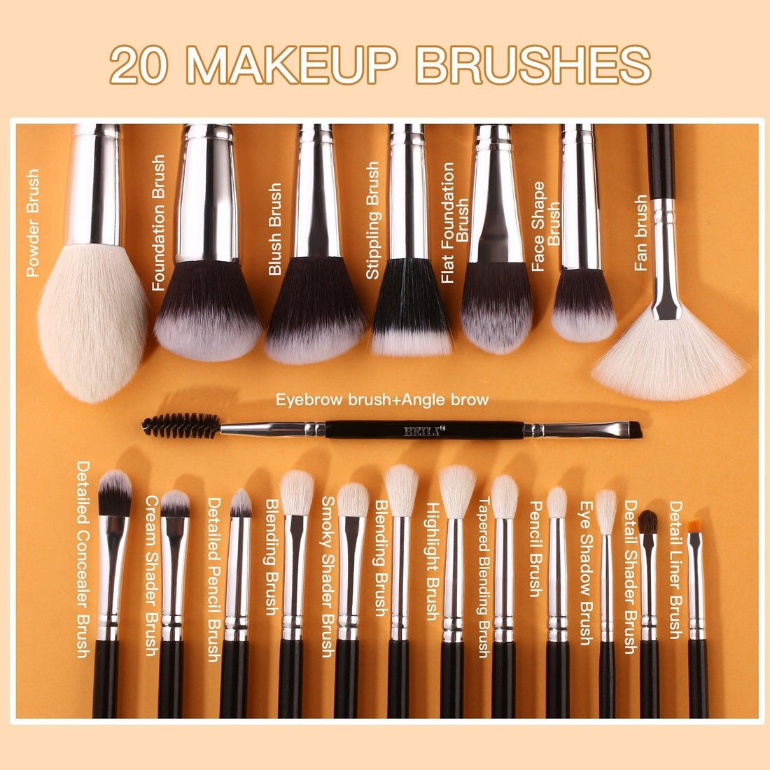 BEILI 20 Pcs Super Soft Makeup Brush Set – Professional, Versatile & Luxuriously Soft | Black